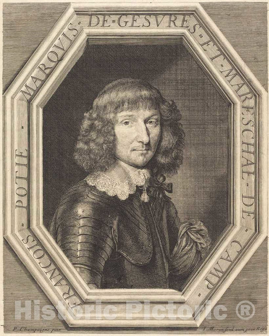 Art Print : Morin After Champaigne, Francois Potier, Marquis de Gevres - Vintage Wall Art