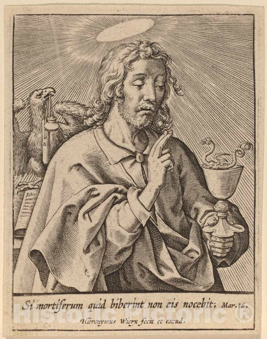 Art Print : Hieronymus Wierix, Si mortiferum Quid biberint (Saint John The Evangelist) - Vintage Wall Art