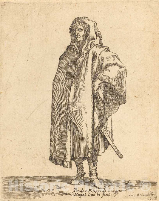 Art Print : Filippo Napoletano, Standing Soldier in a Long Cloak - Vintage Wall Art