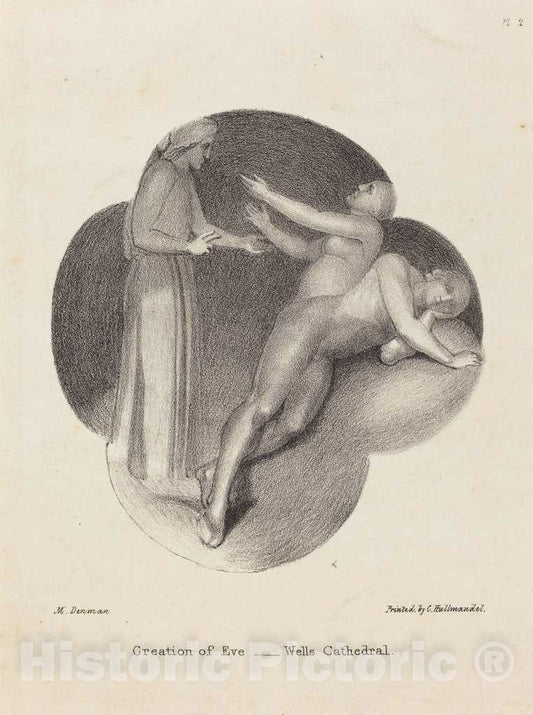 Art Print : Maria Denman After Flaxman, Creation of Eve, from Wells Cathedral, 1829 - Vintage Wall Art
