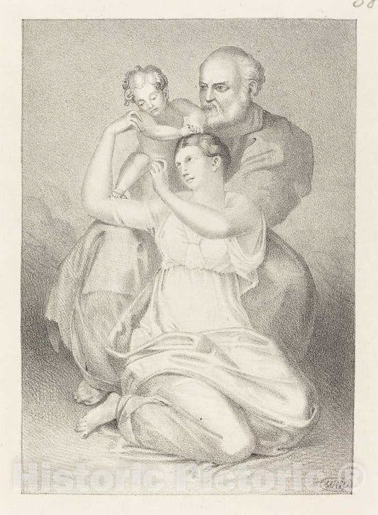 Art Print : Noel Humphreys After Flaxman, Holy Family, from Michelangelo, 1829 - Vintage Wall Art