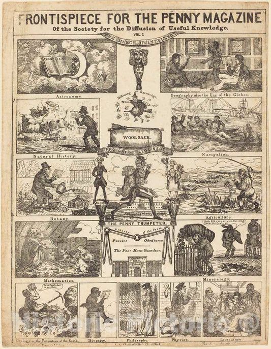 Art Print : Frontispiece for The Penny Magazine of The Society for The Diffusion of Knowledge: Vo, 19th Century - Vintage Wall Art