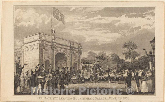 Art Print : Her Majesty Leaving Buckingham Palace, June 28, 1838 [Left Half], 19th Century - Vintage Wall Art