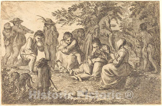 Art Print : Pierre Parrocel, Children with Donkey and Dog in a Clearing, 1825 - Vintage Wall Art
