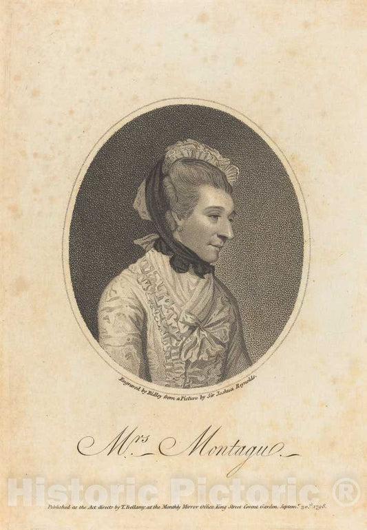 Art Print : Ridley After Reynolds, Elizabeth Montague, 1798 - Vintage Wall Art