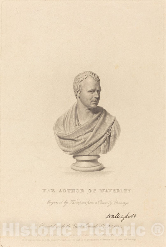 Art Print : Thomson After Chantrey, Bust of Sir Walter Scott, 1832 - Vintage Wall Art