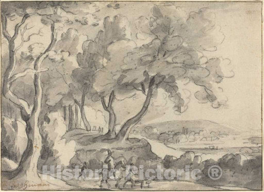 Art Print : Roelant Roghman, Horseman and Attendants at The Edge of a Wood - Vintage Wall Art