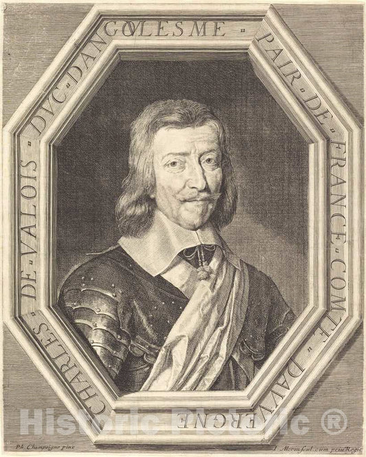 Art Print : Morin After Champaigne, Charles de Valois, duc d'Angouleme - Vintage Wall Art