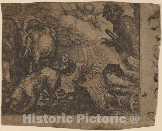 Art Print : Annunciation to The Shepherds, 17th Century - Vintage Wall Art