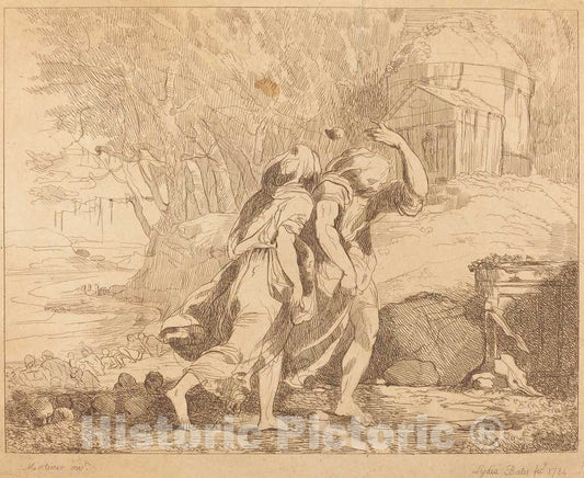Art Print : Bates After Mortimer, Two Fleeing Figures, 1784 - Vintage Wall Art