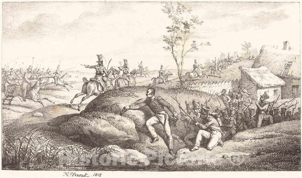 Art Print : Horace Vernet, Infantry Ambush Against The Cosacks, 1818 - Vintage Wall Art