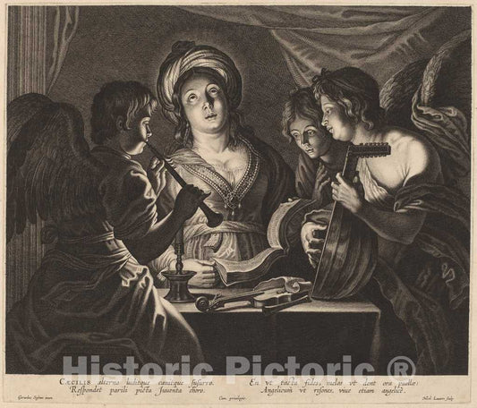 Art Print : Nicolaes Lauwers After Seghers, Saint Cecilia Accompanied by Heavenly Musicians - Vintage Wall Art