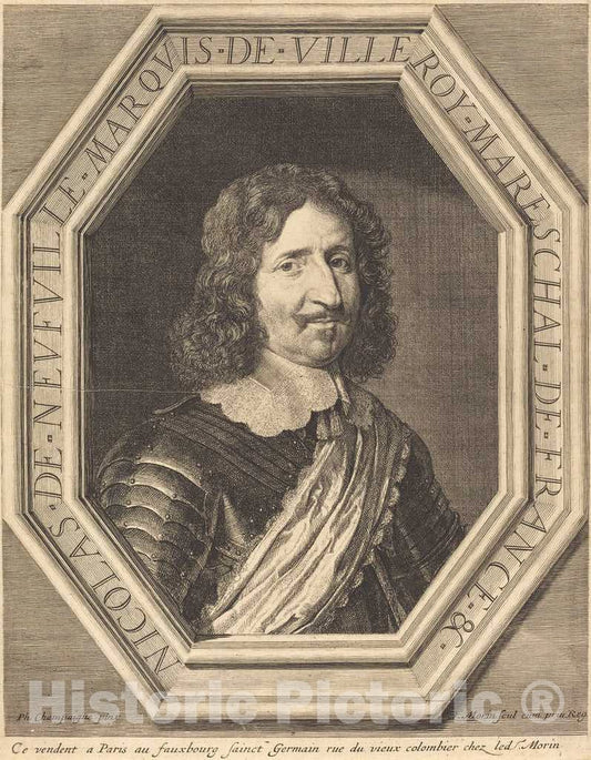 Art Print : Morin After Champaigne, Nicholas de Neufville, Marquis de Villeroy - Vintage Wall Art