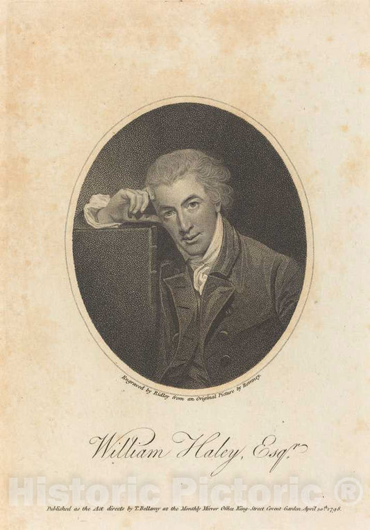 Art Print : Ridley After Romney, William Hayley, Esq, 1798 - Vintage Wall Art