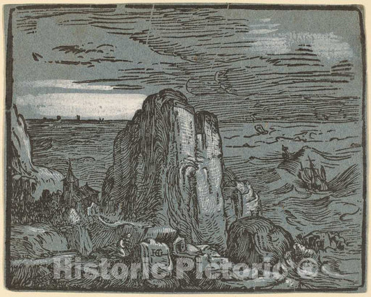 Art Print : Hendrik Goltzius, Cliff on a Seashore, c.1594 - Vintage Wall Art