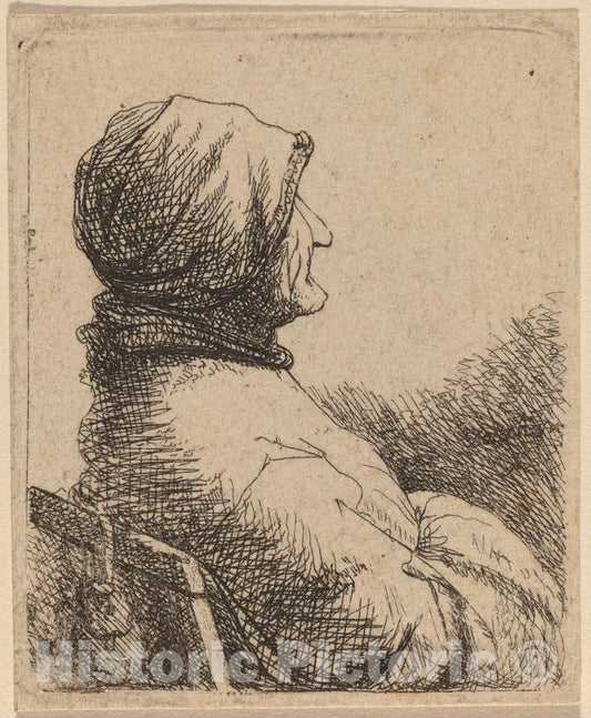 Art Print : Bust of an Old Woman Turned in Profile to The Right - Vintage Wall Art