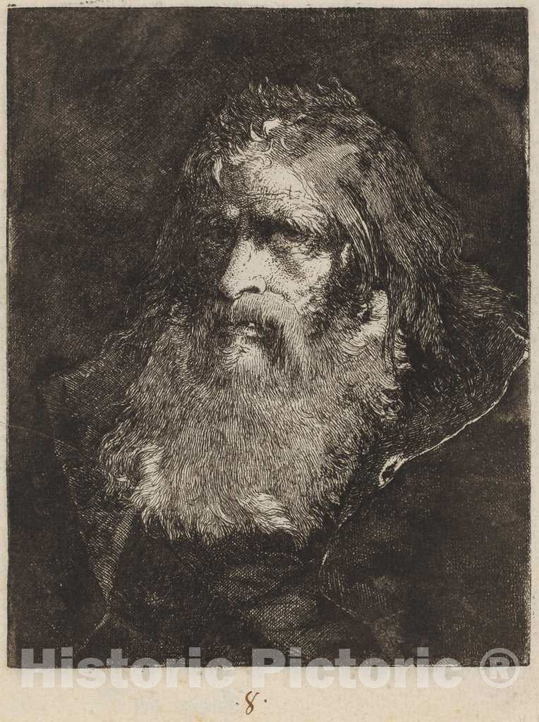 Art Print : Giovanni Domenico Tiepolo, Old Man with Bare Head, c. 1762 - Vintage Wall Art