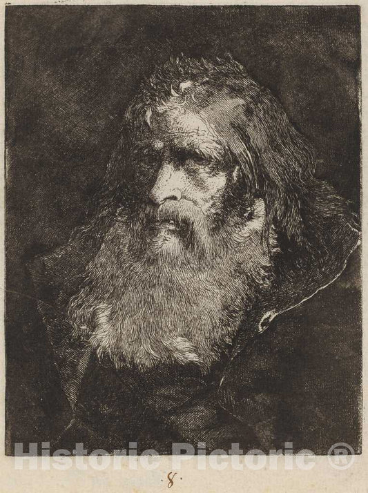 Art Print : Giovanni Domenico Tiepolo, Old Man with Bare Head, c. 1762 - Vintage Wall Art