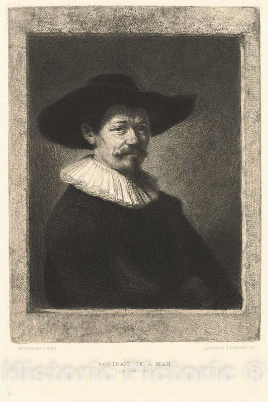Art Print : Leopold Flameng After Rembrandt, Portrait of a Man (Le Doreur), 1885 - Vintage Wall Art