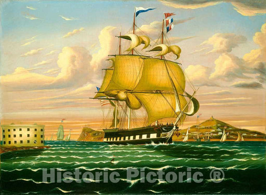 Art Print : Thomas Chambers, Packet Ship Passing Castle Williams, New York Harbor, mid 19th Century - Vintage Wall Art