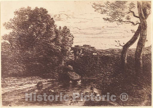 Art Print : Baptiste-Camille Corot, Shepherd's Bath (Le Bain du Berger), 1853 - Vintage Wall Art