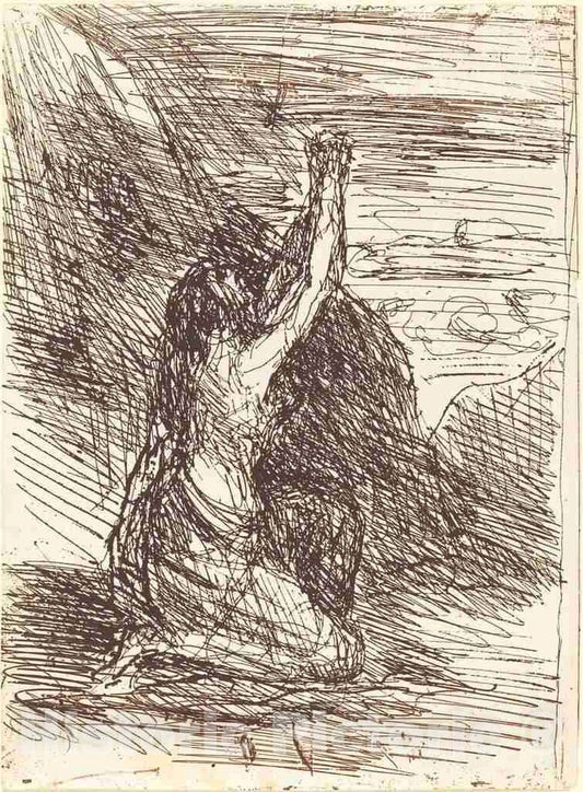 Art Print : Baptiste-Camille Corot, Mary Magdalene Kneeling (Madeleine a genoux), 1858 - Vintage Wall Art