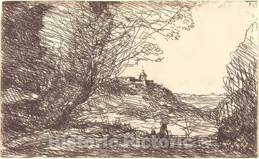 Art Print : Baptiste-Camille Corot, Souvenir of The Environs of Monaco (Souvenir des Environs de Monaco), 1860 - Vintage Wall Art
