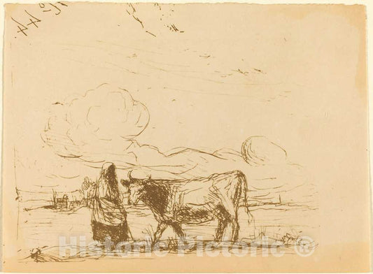 Art Print : Baptiste-Camille Corot, Cow and Its Keeper (La Vache et sa gardienne), 1860 - Vintage Wall Art