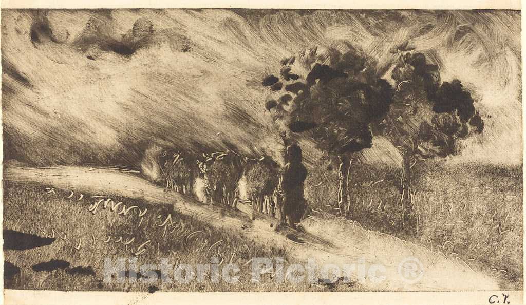 Art Print : Camille Pissarro, Herding The Cows at Dusk (VachÃ¨re le soir), c. 1890 - Vintage Wall Art