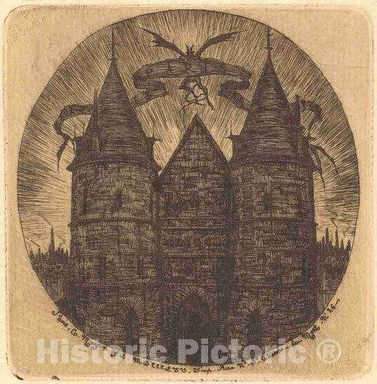 Art Print : Charles Meryon, Ancienne Porte du Palais de Justice, Paris (Old Gate of The Palace of Justice, Paris), 1854 - Vintage Wall Art