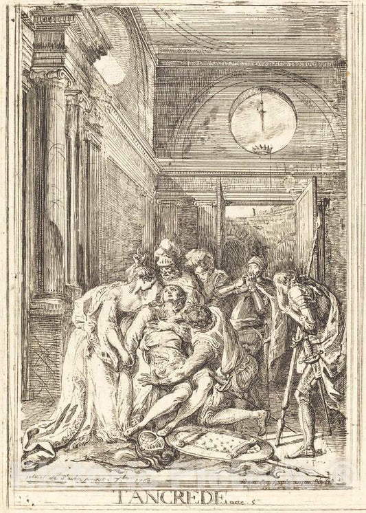 Art Print : Gabriel Jacques de Saint-Aubin, The Death of Tancred [Left], 1760 - Vintage Wall Art