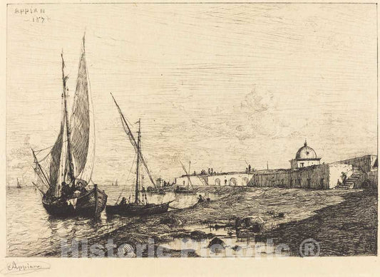 Art Print : Adolphe Appian, Port of San Remo, 1878 - Vintage Wall Art