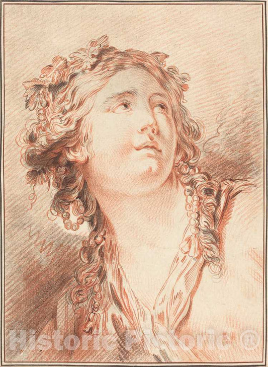 Art Print : Demarteau After Le Prince, Head of a Young Woman - Vintage Wall Art