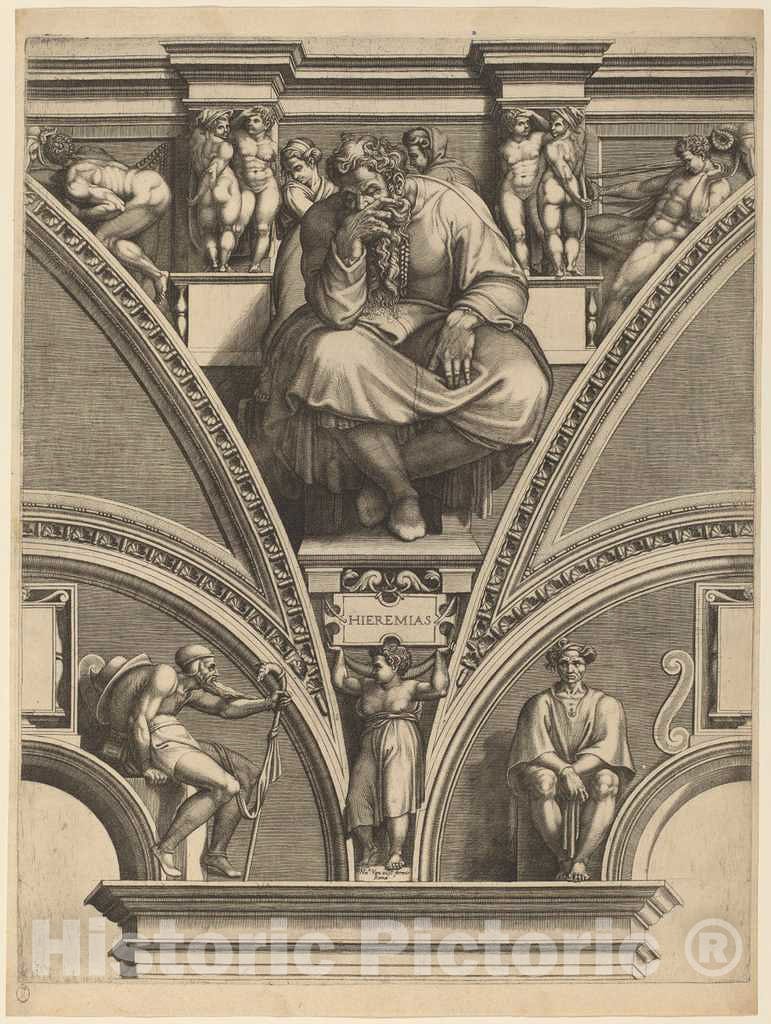 Art Print : Ghisi After Michelangelo, The Prophet Jeremiah, 1570s - Vintage Wall Art