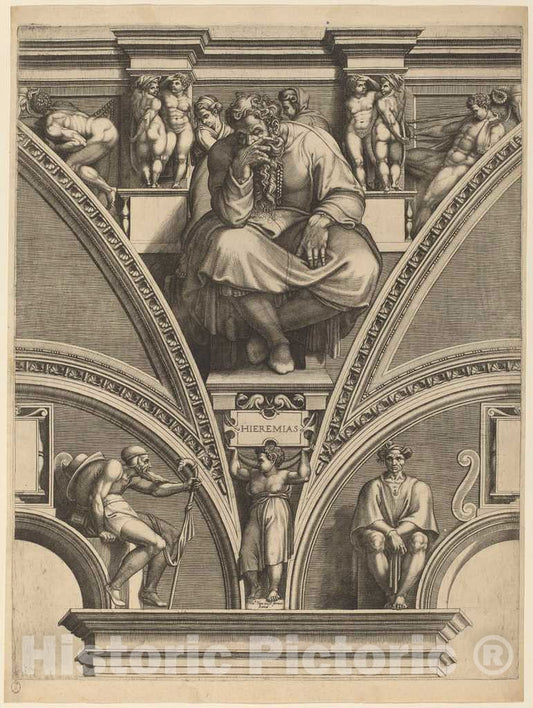 Art Print : Ghisi After Michelangelo, The Prophet Jeremiah, 1570s - Vintage Wall Art