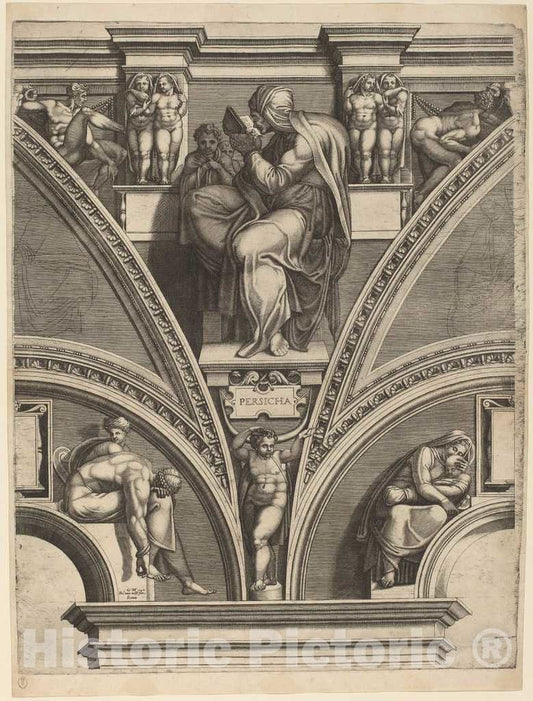 Art Print : Ghisi After Michelangelo, The Persian Sibyl, 1570s - Vintage Wall Art