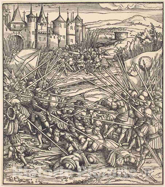 Art Print : Hans Burgkmair I, Battle of The Foot Soldiers with Lances - Vintage Wall Art