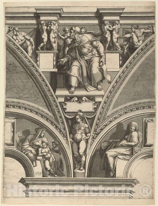 Art Print : Ghisi After Michelangelo, The Prophet Ezekiel, 1570s - Vintage Wall Art