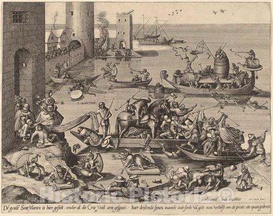 Art Print : Van Doetechum, and Doetechum, Saint Martin with His Horse in a Ship - Vintage Wall Art