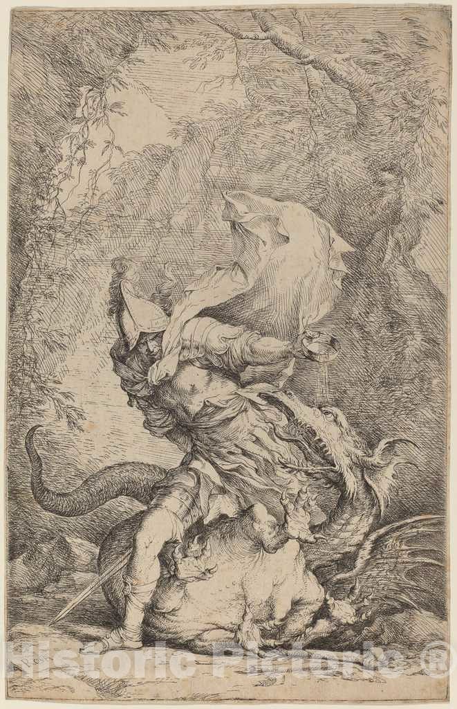 Art Print : Salvator Rosa, Jason and The Dragon, c.1664 - Vintage Wall Art
