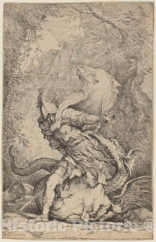 Art Print : Salvator Rosa, Jason and The Dragon, c.1664 - Vintage Wall Art