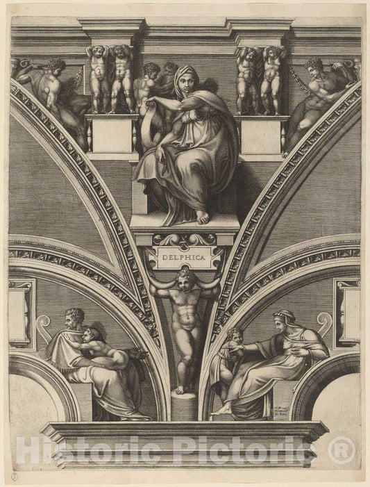 Art Print : Ghisi After Michelangelo, The Delphic Sibyl, 1570s - Vintage Wall Art