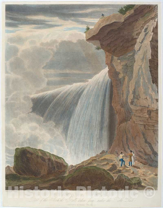 Art Print : Hill, After Bennett, Niagara Falls from Under Table Rock, 1829 - Vintage Wall Art