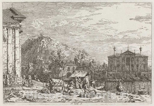 Art Print : Canaletto, The Market at Dolo [Lower Left], c.1741 - Vintage Wall Art