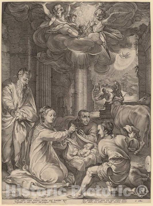 Art Print : Hendrik Goltzius, The Adoration of The Shepherds, 1594 - Vintage Wall Art