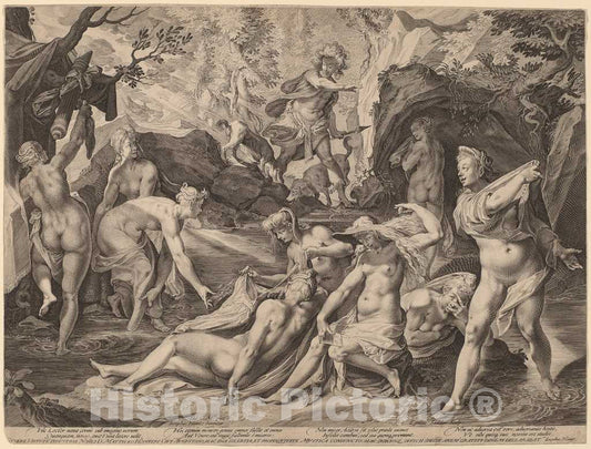 Art Print : Sadeler II After Heintz, Diana Surprised by Actaeon - Vintage Wall Art
