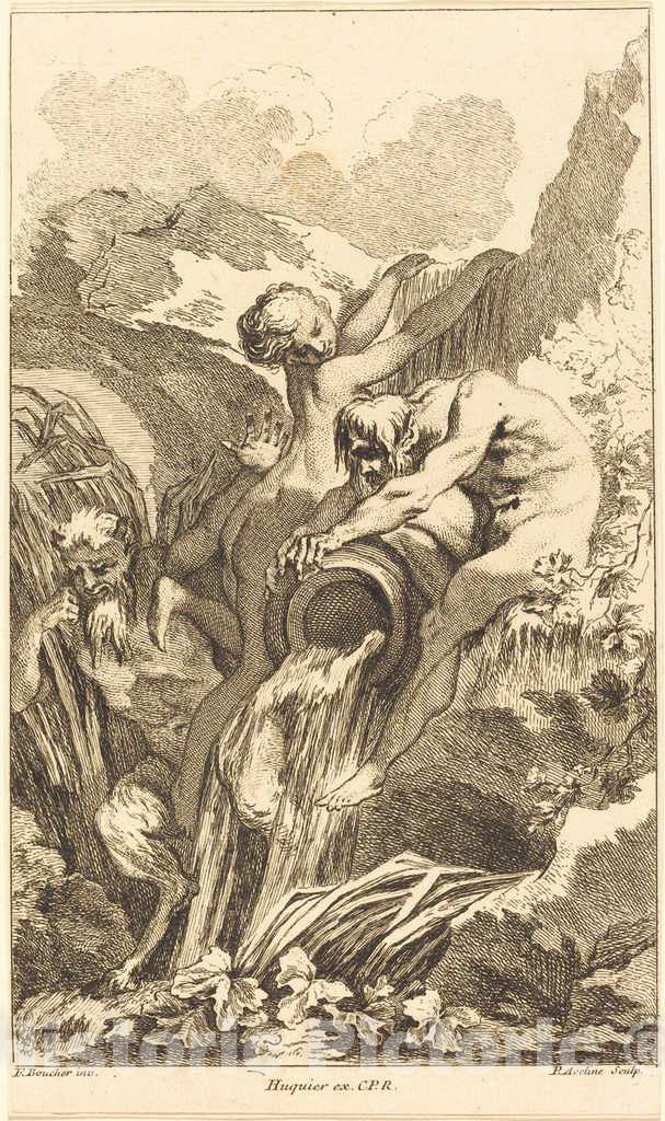 Art Print : Aveline After Boucher, Satyr, Nymph and River God, in or After 1736 - Vintage Wall Art