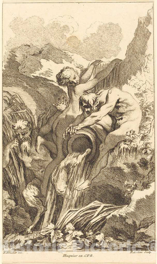 Art Print : Aveline After Boucher, Satyr, Nymph and River God, in or After 1736 - Vintage Wall Art