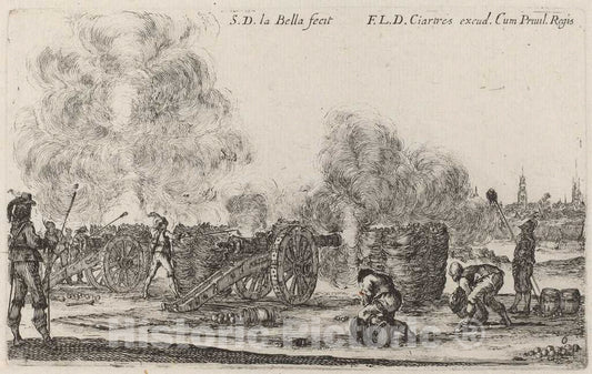 Art Print : Stefano Della Bella, Firing The Cannons, c. 1641 - Vintage Wall Art