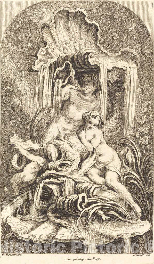 Art Print : Gabriel Huquier After Boucher, Triton and Nymph, in or After 1736 - Vintage Wall Art